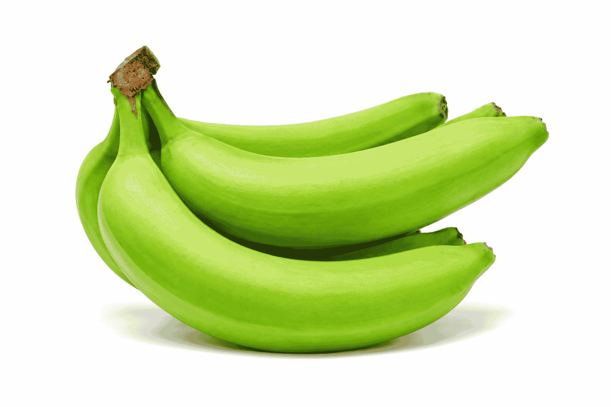 Fresh green bananas isolated on a clean white background, natural farm-fresh bananas ready for export